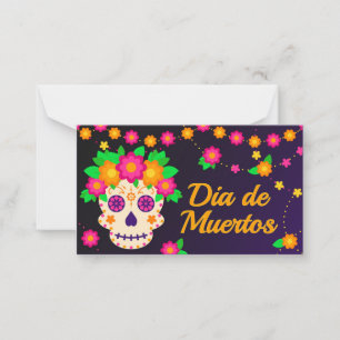 Schöner Schädel mit Blume Día de los Muertos Mitteilungskarte