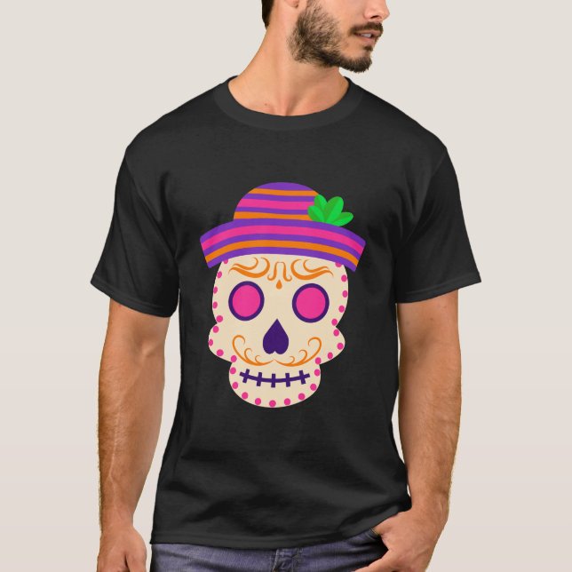 Schöner Schädel mit Sombrero Día de los Muertos T-Shirt (Vorderseite)