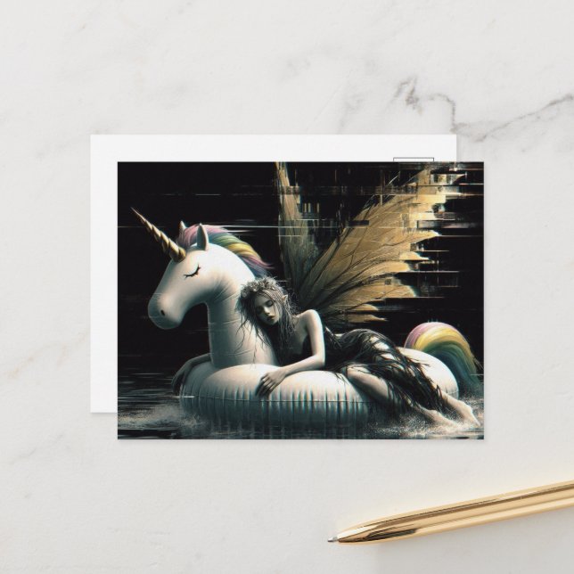 Schöner Schlaf am einsamen Schwimmbad glitten Postkarte (Vorderseite/Rückseite Beispiel)