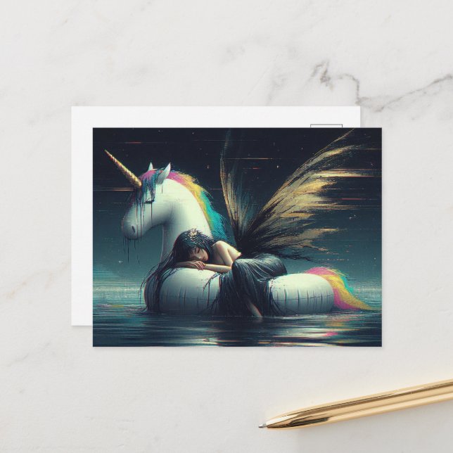 Schöner Schlaf am einsamen Schwimmbad glitten Postkarte (Vorderseite/Rückseite Beispiel)