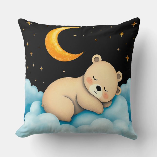 Schöner Schlafbär auf Wolken unter Mondlicht Kissen (Vorderseite)