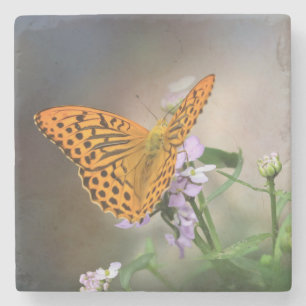 Schöner Schmetterling auf einer violetten Blume Steinuntersetzer