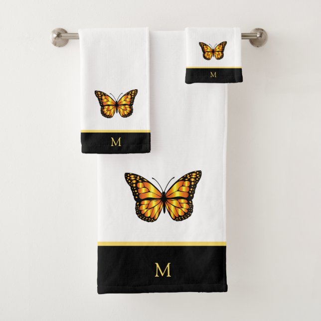 Schöner Schmetterling auf Schwarz und Weiß Mit Mon Badhandtuch Set (Insitu)
