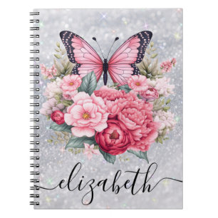 Schöner Schmetterling und Blume Individuelle Name Notizblock