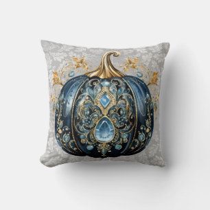 Schöner, schmuckfreier Kürbis in Blau und Gold Kissen