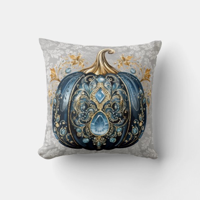 Schöner, schmuckfreier Kürbis in Blau und Gold Kissen (Vorderseite)
