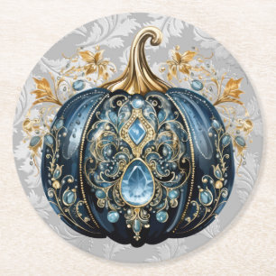 Schöner, schmuckfreier Kürbis in Blau und Gold Runder Pappuntersetzer