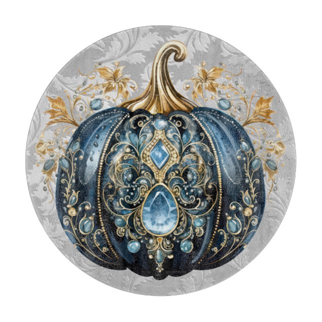 Schöner, schmuckfreier Kürbis in Blau und Gold Schneidebrett (Vorderseite)