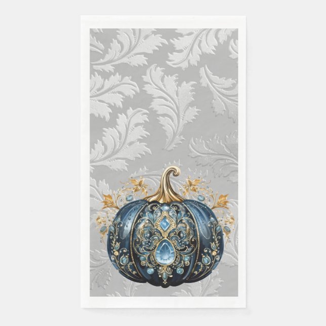 Schöner, schmuckfreier Kürbis in Blau und Gold Serviette (Vorderseite)