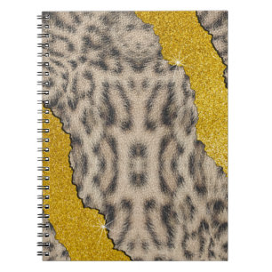 Schöner Schneeleoparden-Leder-Tierdruck & Glitter Notizblock