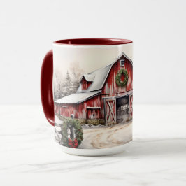 Schöner SchneeWinter Rustikaler Roter Barn Weihnac Tasse