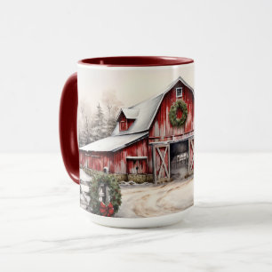 Schöner SchneeWinter Rustikaler Roter Barn Weihnac Tasse