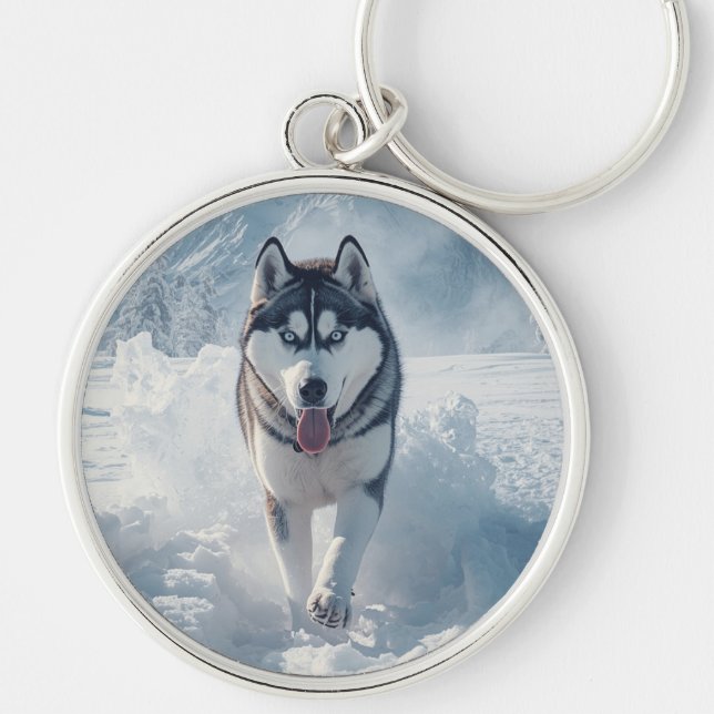 Schöner Schneewolf Schlüsselanhänger (Vorne)