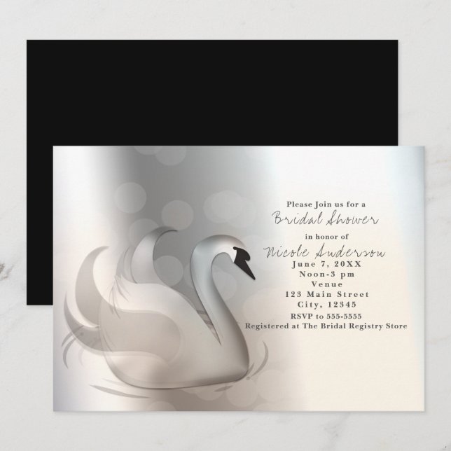Schöner Schwan Silber Chic Elegante Einladungen (Vorne/Hinten)