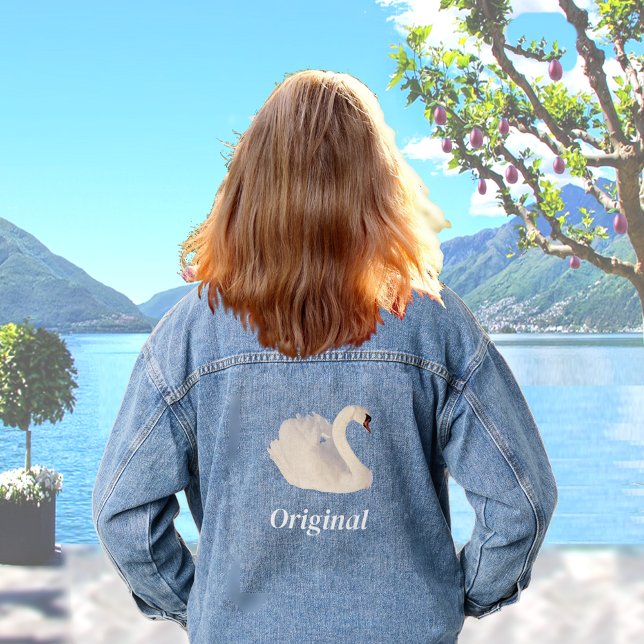 Schöner Schwan und bearbeitbarer Text Jeansjacke (Von Creator hochgeladen)