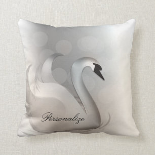 Schöner Schwan Weiß & Silber Elegant Benutzerdefin Kissen