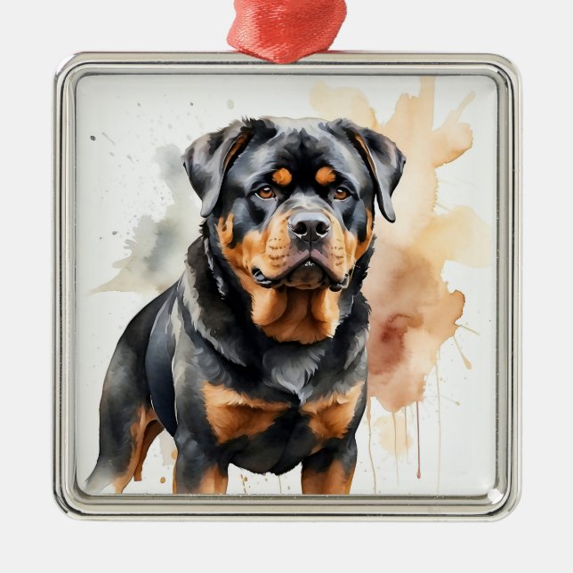 SCHÖNER SCHWARZ & TAN ROTTWEILER PUPPENHUND ORNAMENT AUS METALL (Vorne)