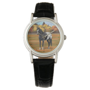 Schöner schwarzer Appaloosa Quarter Pferdehengst Armbanduhr