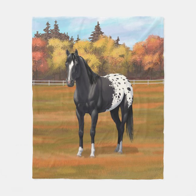 Schöner schwarzer Appaloosa Quarter Pferdehengst Fleecedecke (Vorderseite)