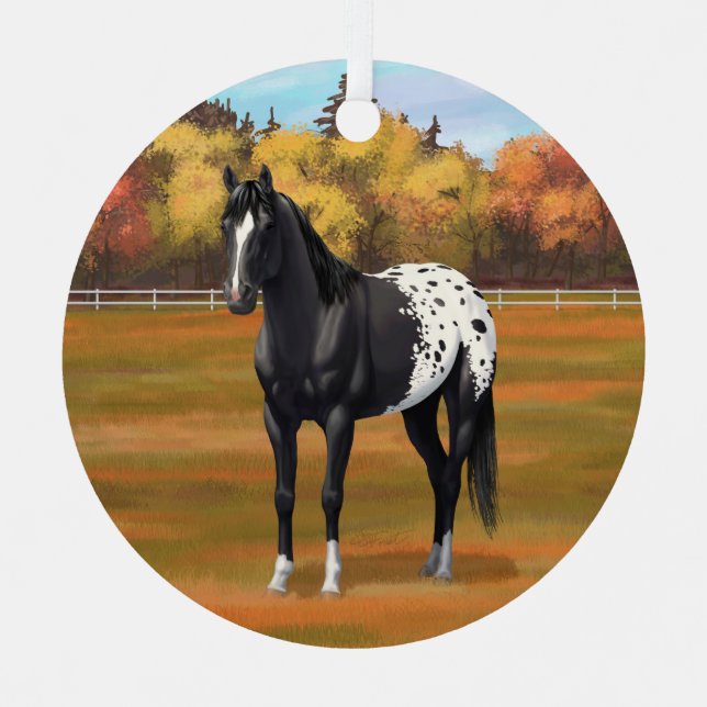 Schöner schwarzer Appaloosa Quarter Pferdehengst Ornament Aus Metall (Vorderseite)