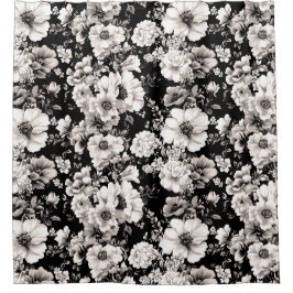 Schöner schwarzer und leichter Sepiaton floral Duschvorhang