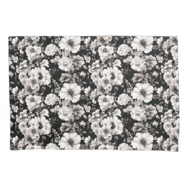 Schöner schwarzer und leichter Sepiaton floral Kissenbezug