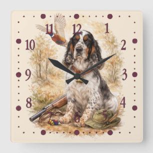 Schöner Setter mit Fasanen, Kunst Quadratische Wanduhr