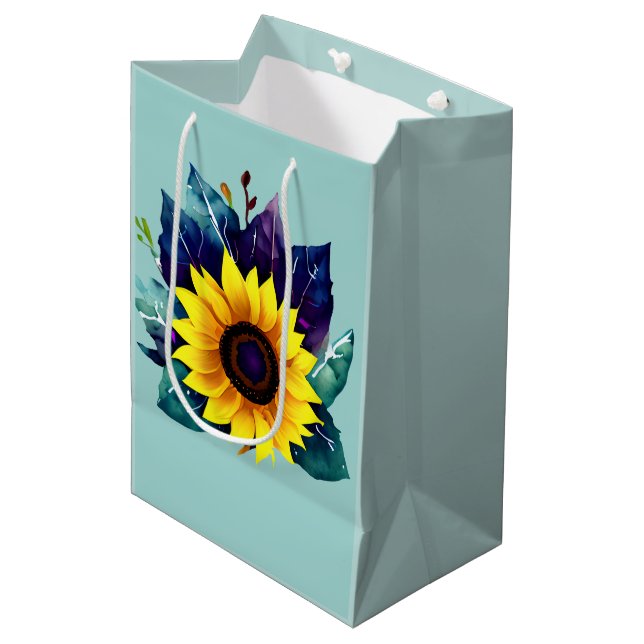 Schöner Single Open Sunflower Mittlere Geschenktüte (Vorderseite Schrägansicht)