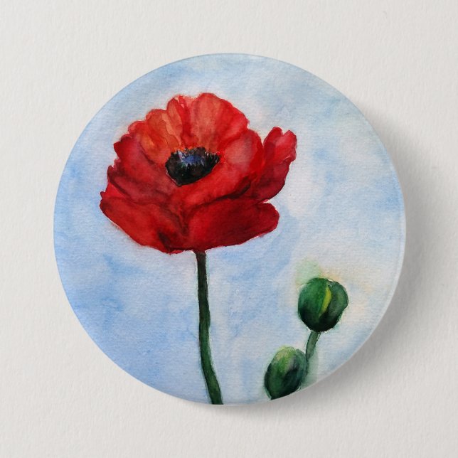 Schöner Sinnesrote Mohnblumen-Aquarellkunst Button (Vorderseite)