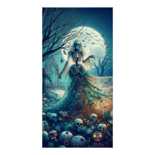Schöner Skelett im Friedhof Poster