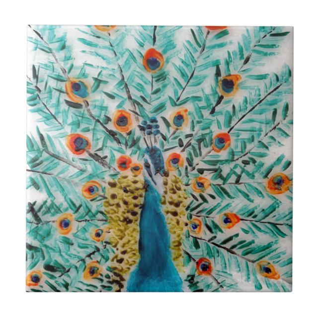 Schöner Smaragdgrün-und Türkis-Pfau Fliese (Vorderseite)