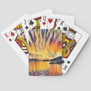 Schöner Sonnenaufgang als Aquarell Design Spielkarten