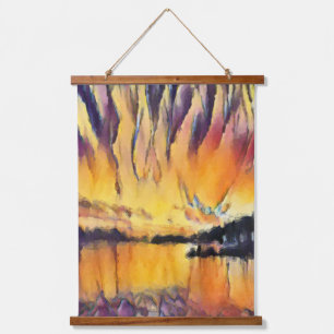 Schöner Sonnenaufgang als Aquarelldesign Wandteppich Mit Holzrahmen