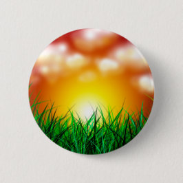 Schöner Sonnenaufgang über einem Grasfeld Button
