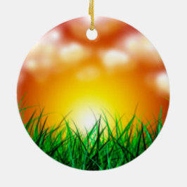 Schöner Sonnenaufgang über einem Grasfeld Keramik Ornament