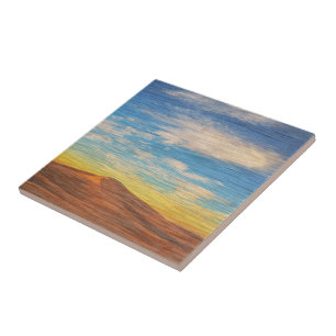 Schöner Sonnenaufgang über Sanddünen auf Holz Fliese