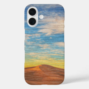 Schöner Sonnenaufgang über Sanddünen auf Holz iPhone 16 Hülle