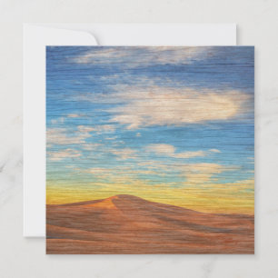 Schöner Sonnenaufgang über Sanddünen auf Holzmaser Karte