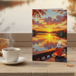 Schöner Sonnenaufgang und Kaffee Ich denke an Di Karte
