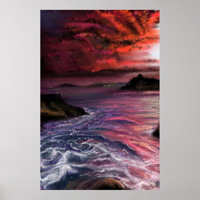 Schöner Sonnenuntergang am Meer - Abstraktes Origi Poster (Vorne)