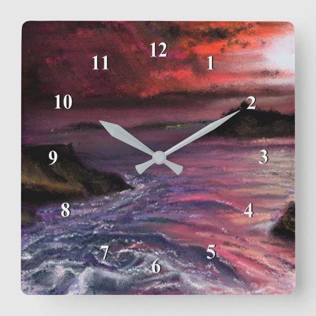 Schöner Sonnenuntergang am Meer - Abstraktes Origi Quadratische Wanduhr (Vorderseite)