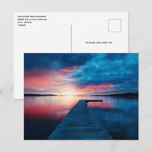 Schöner Sonnenuntergang am ruhigen See Postkarte (Vorne/Hinten)