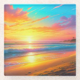 Schöner Sonnenuntergang am sandigen Ozeanstrand Glasuntersetzer