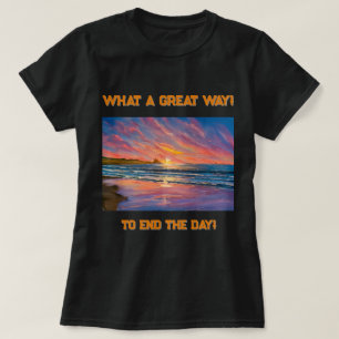 Schöner Sonnenuntergang am Strand Aquarellmalerei T-Shirt