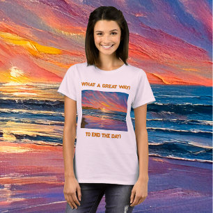 Schöner Sonnenuntergang am Strand Aquarellmalerei T-Shirt