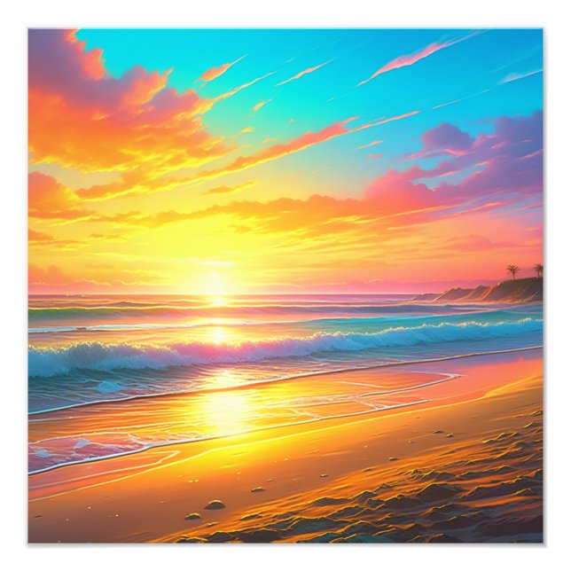 Schöner Sonnenuntergang am Strand von Sandy Beach Fotodruck (Vorne)