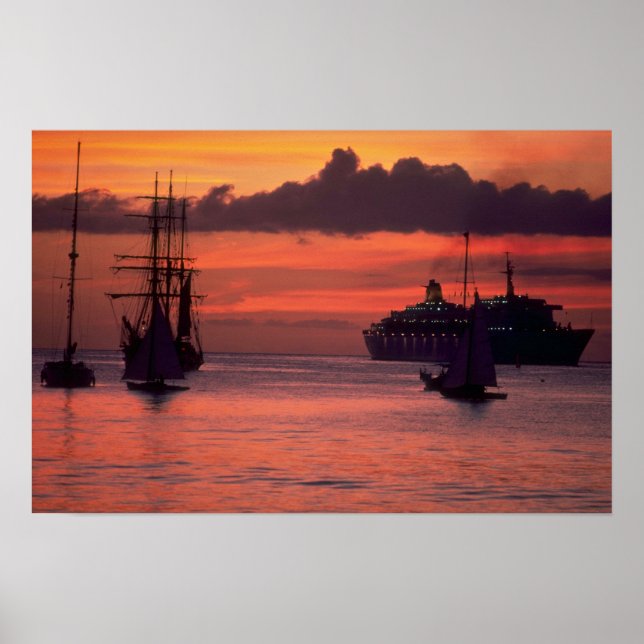 Schöner Sonnenuntergang: Bridgetown Hafen, Barbado Poster (Vorne)