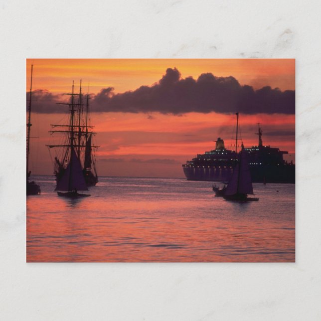 Schöner Sonnenuntergang: Bridgetown Hafen, Barbado Postkarte (Vorderseite)