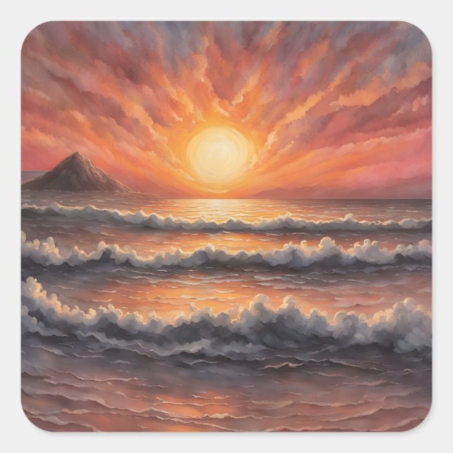 Schöner Sonnenuntergang im Meer Quadratischer Aufkleber (Vorderseite)