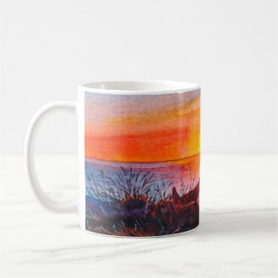 Schöner Sonnenuntergang im Ozean. Portrait junger  Kaffeetasse